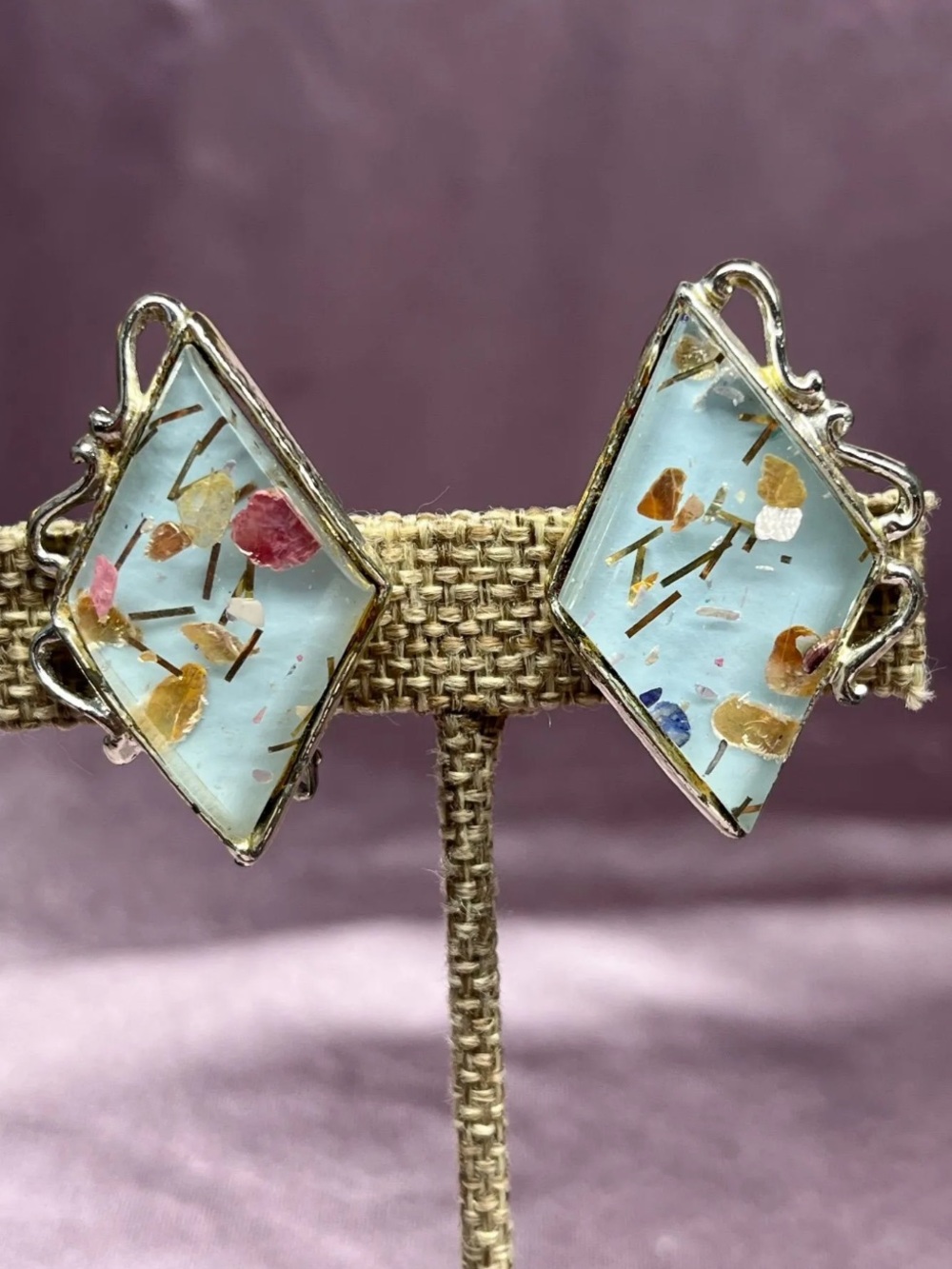 PAMOLI Lucite Confetti Clip on Earrings Vintage